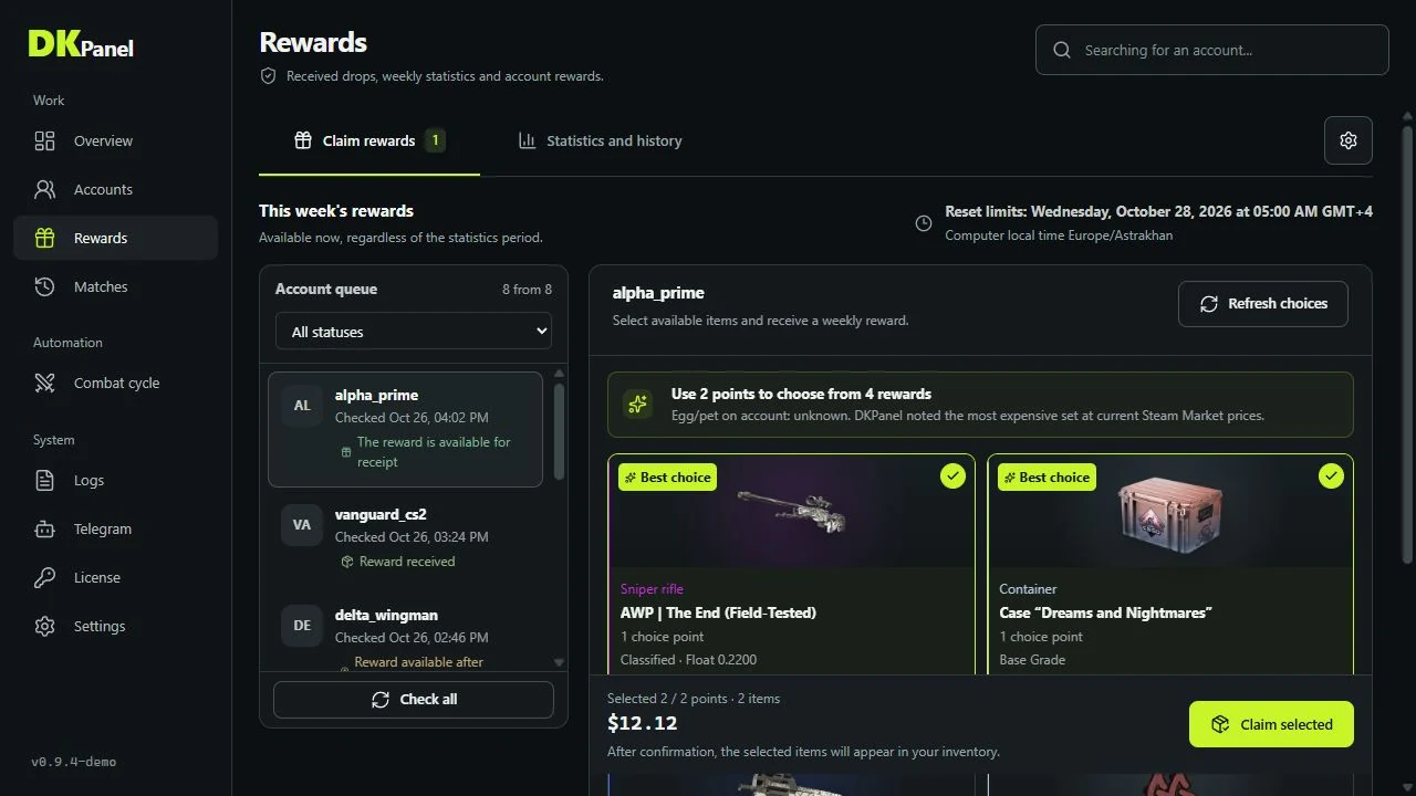 Weekly reward selection: AWP The End, Dreams & Nightmares Case, P90 Aeolian Light and graffiti